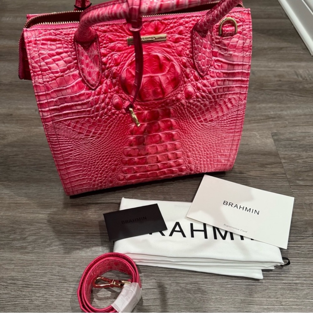 Brahmin Melbourne Pink Cosmo Caroline Leather Satchel Top Handle Handbag Purse